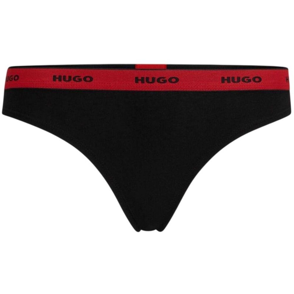 Hugo Womens/Ladies Mid Rise Regular Thong / Black/Red